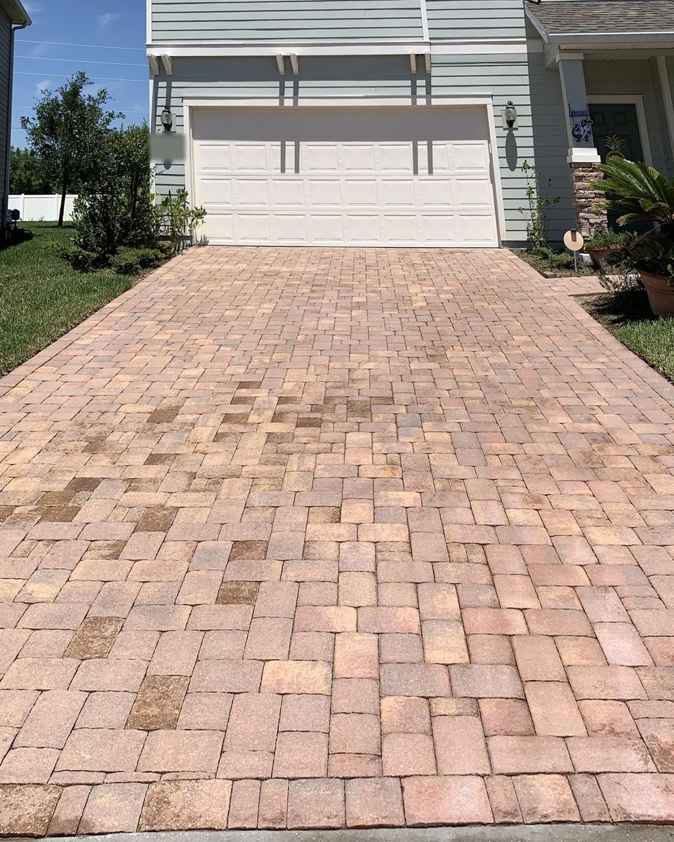 The same paver driveway after cleaning