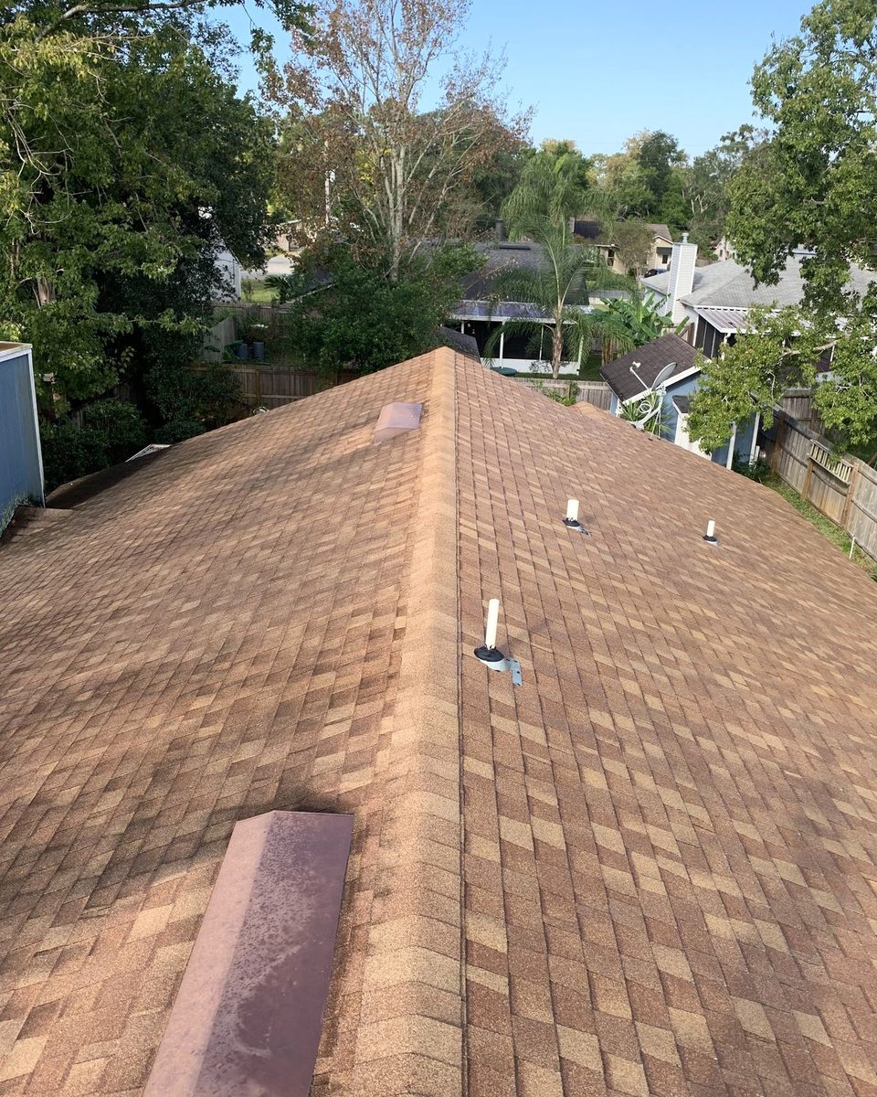 The same shingle roof after a soft wash